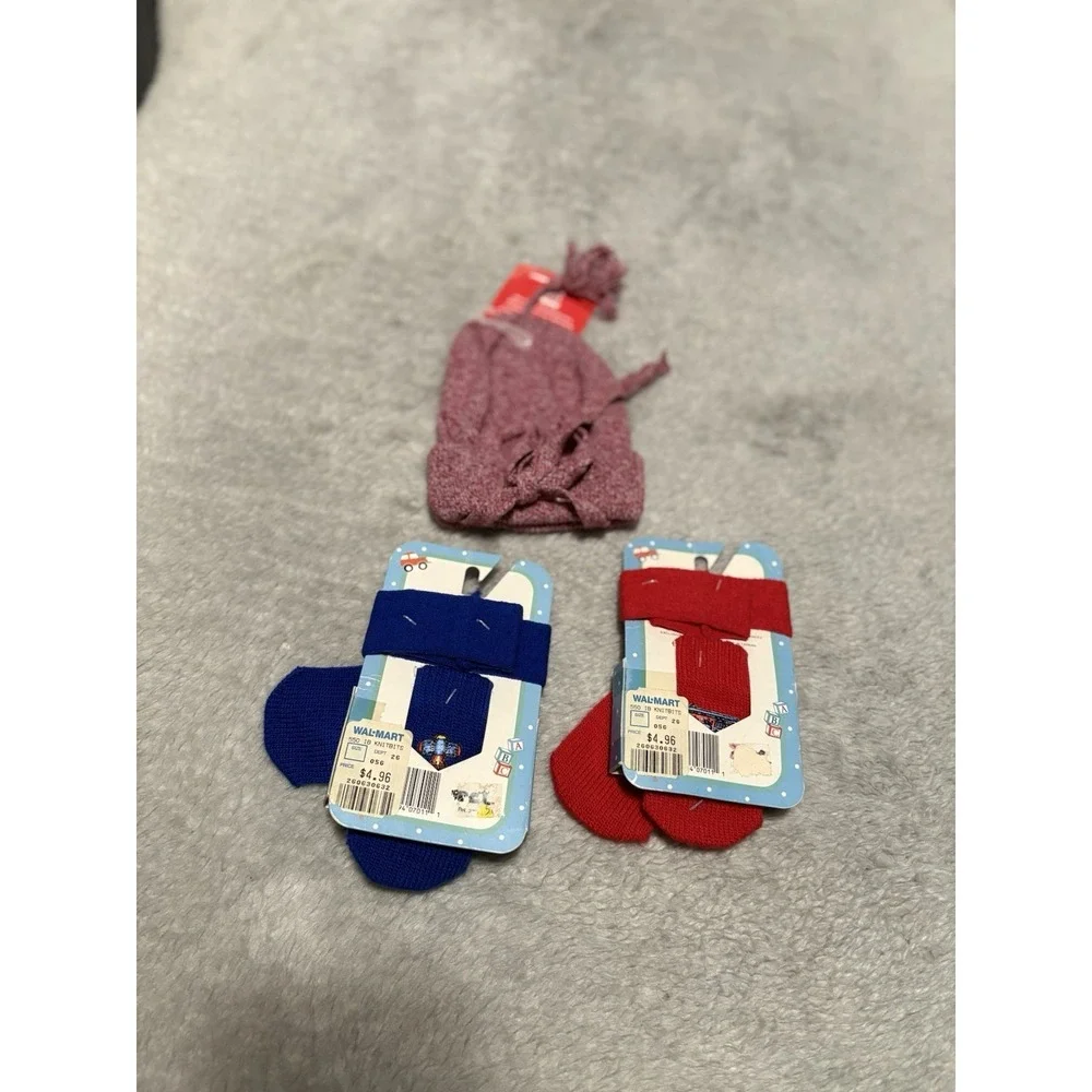 New Vintage Boys‎ Toddler Mini Knit Bits Ski Band Mittens Hat Bundle